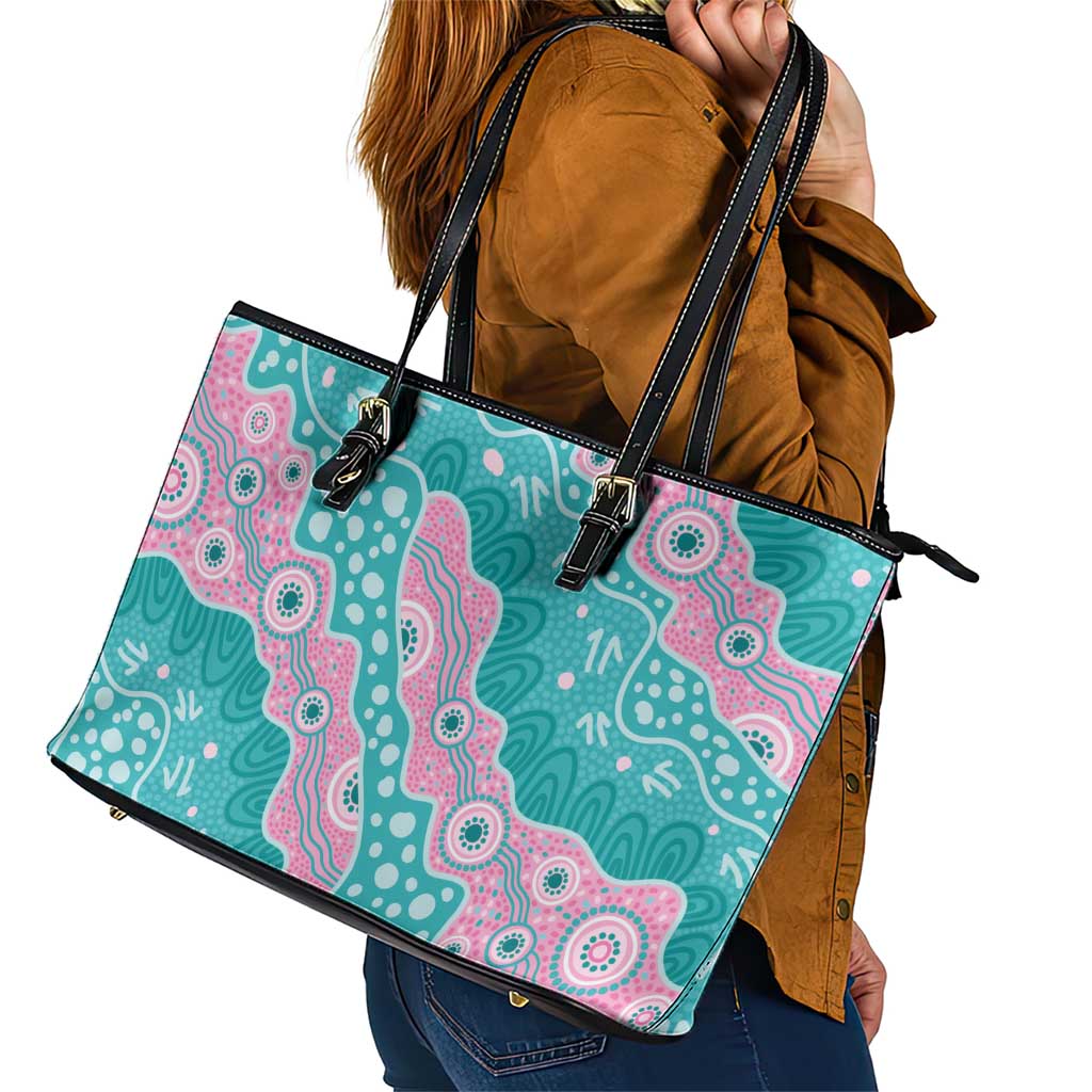 Hereditary Cancer Awareness Australia Indigenous Leather Tote Bag Pink and Teal - Aussie Hoodie