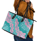 Hereditary Cancer Awareness Australia Indigenous Leather Tote Bag Pink and Teal - Aussie Hoodie