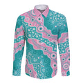 Hereditary Cancer Awareness Australia Indigenous Long Sleeve Button Shirt Pink and Teal - Aussie Hoodie