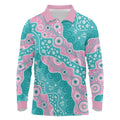 Hereditary Cancer Awareness Australia Indigenous Long Sleeve Polo Shirt Pink and Teal - Aussie Hoodie