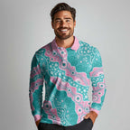 Hereditary Cancer Awareness Australia Indigenous Long Sleeve Polo Shirt Pink and Teal - Aussie Hoodie