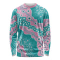 Hereditary Cancer Awareness Australia Indigenous Long Sleeve Shirt Pink and Teal - Aussie Hoodie