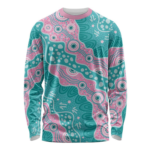Hereditary Cancer Awareness Australia Indigenous Long Sleeve Shirt Pink and Teal - Aussie Hoodie