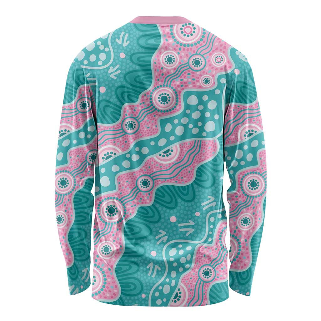 Hereditary Cancer Awareness Australia Indigenous Long Sleeve Shirt Pink and Teal - Aussie Hoodie