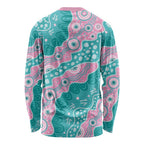 Hereditary Cancer Awareness Australia Indigenous Long Sleeve Shirt Pink and Teal - Aussie Hoodie