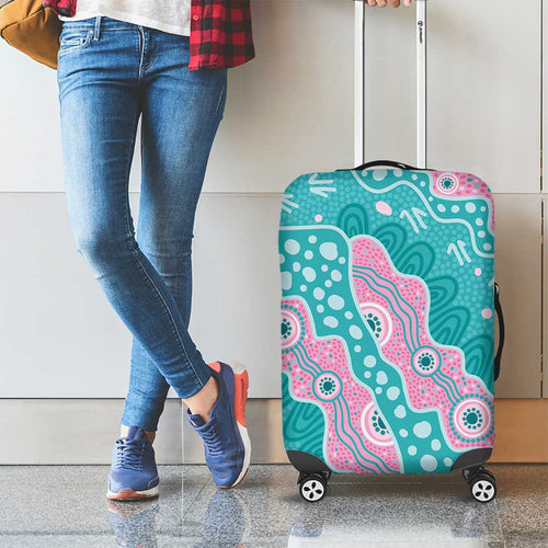 Hereditary Cancer Awareness Australia Indigenous Luggage Cover Pink and Teal - Aussie Hoodie