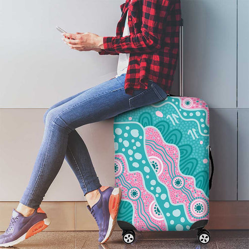 Hereditary Cancer Awareness Australia Indigenous Luggage Cover Pink and Teal - Aussie Hoodie