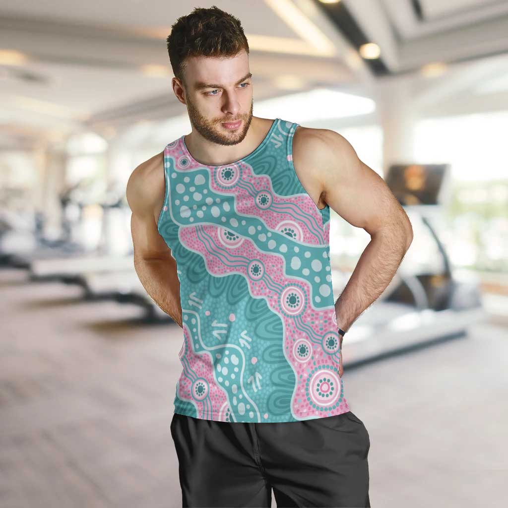 Hereditary Cancer Awareness Australia Indigenous Men Tank Top Pink and Teal - Aussie Hoodie