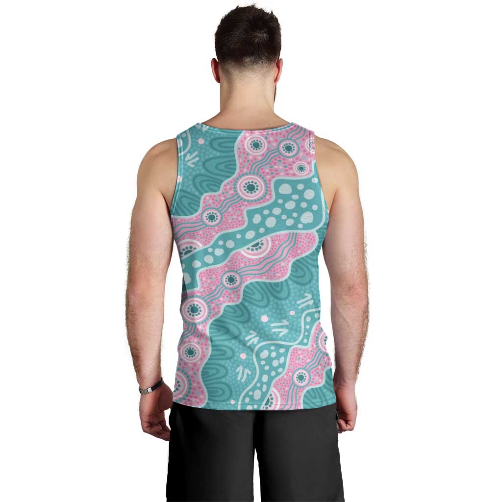 Hereditary Cancer Awareness Australia Indigenous Men Tank Top Pink and Teal - Aussie Hoodie