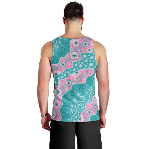Hereditary Cancer Awareness Australia Indigenous Men Tank Top Pink and Teal - Aussie Hoodie