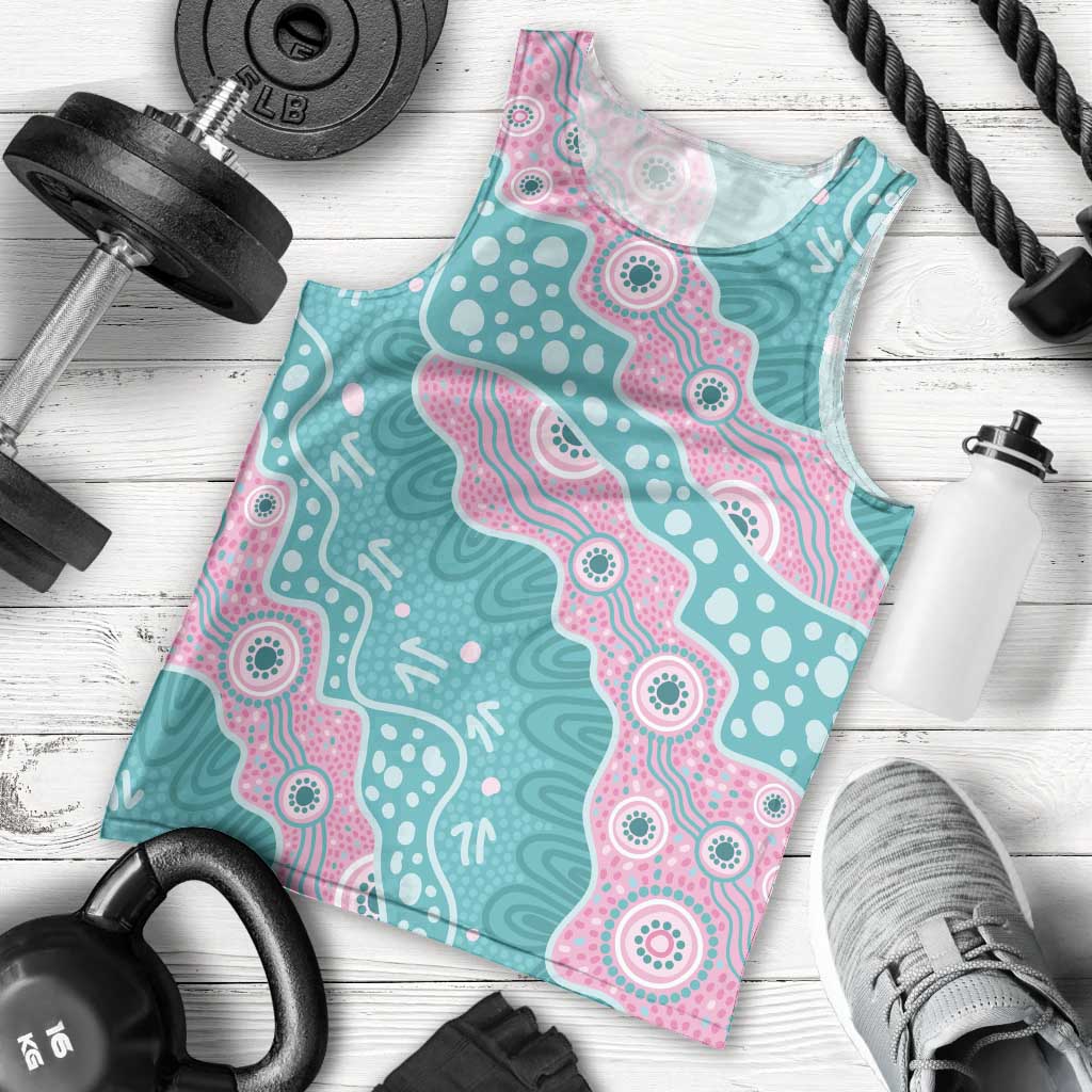 Hereditary Cancer Awareness Australia Indigenous Men Tank Top Pink and Teal - Aussie Hoodie