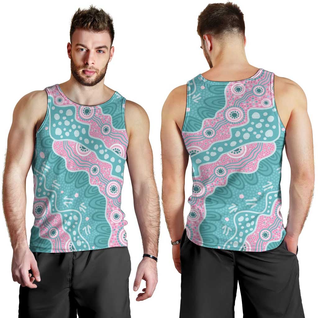 Hereditary Cancer Awareness Australia Indigenous Men Tank Top Pink and Teal - Aussie Hoodie