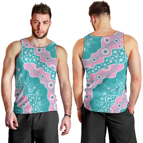 Hereditary Cancer Awareness Australia Indigenous Men Tank Top Pink and Teal - Aussie Hoodie