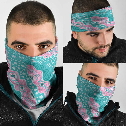 Hereditary Cancer Awareness Australia Indigenous Neck Gaiter Pink and Teal - Aussie Hoodie