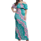 Hereditary Cancer Awareness Australia Indigenous Off Shoulder Maxi Dress Pink and Teal - Aussie Hoodie