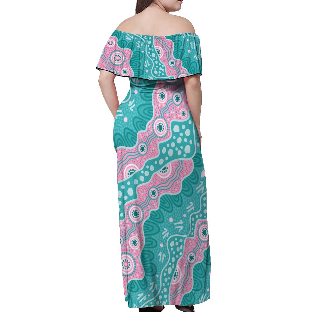 Hereditary Cancer Awareness Australia Indigenous Off Shoulder Maxi Dress Pink and Teal - Aussie Hoodie