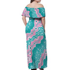 Hereditary Cancer Awareness Australia Indigenous Off Shoulder Maxi Dress Pink and Teal - Aussie Hoodie