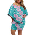 Hereditary Cancer Awareness Australia Indigenous Off Shoulder Short Dress Pink and Teal - Aussie Hoodie