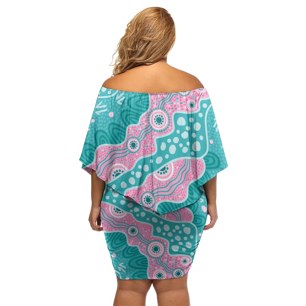 Hereditary Cancer Awareness Australia Indigenous Off Shoulder Short Dress Pink and Teal - Aussie Hoodie