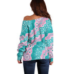 Hereditary Cancer Awareness Australia Indigenous Off Shoulder Sweater Pink and Teal - Aussie Hoodie