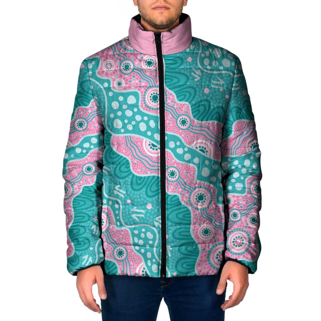 Hereditary Cancer Awareness Australia Indigenous Padded Jacket Pink and Teal - Aussie Hoodie