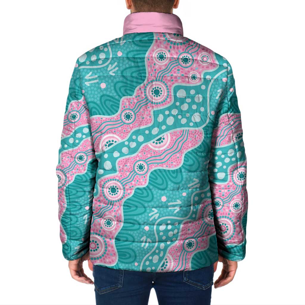 Hereditary Cancer Awareness Australia Indigenous Padded Jacket Pink and Teal - Aussie Hoodie