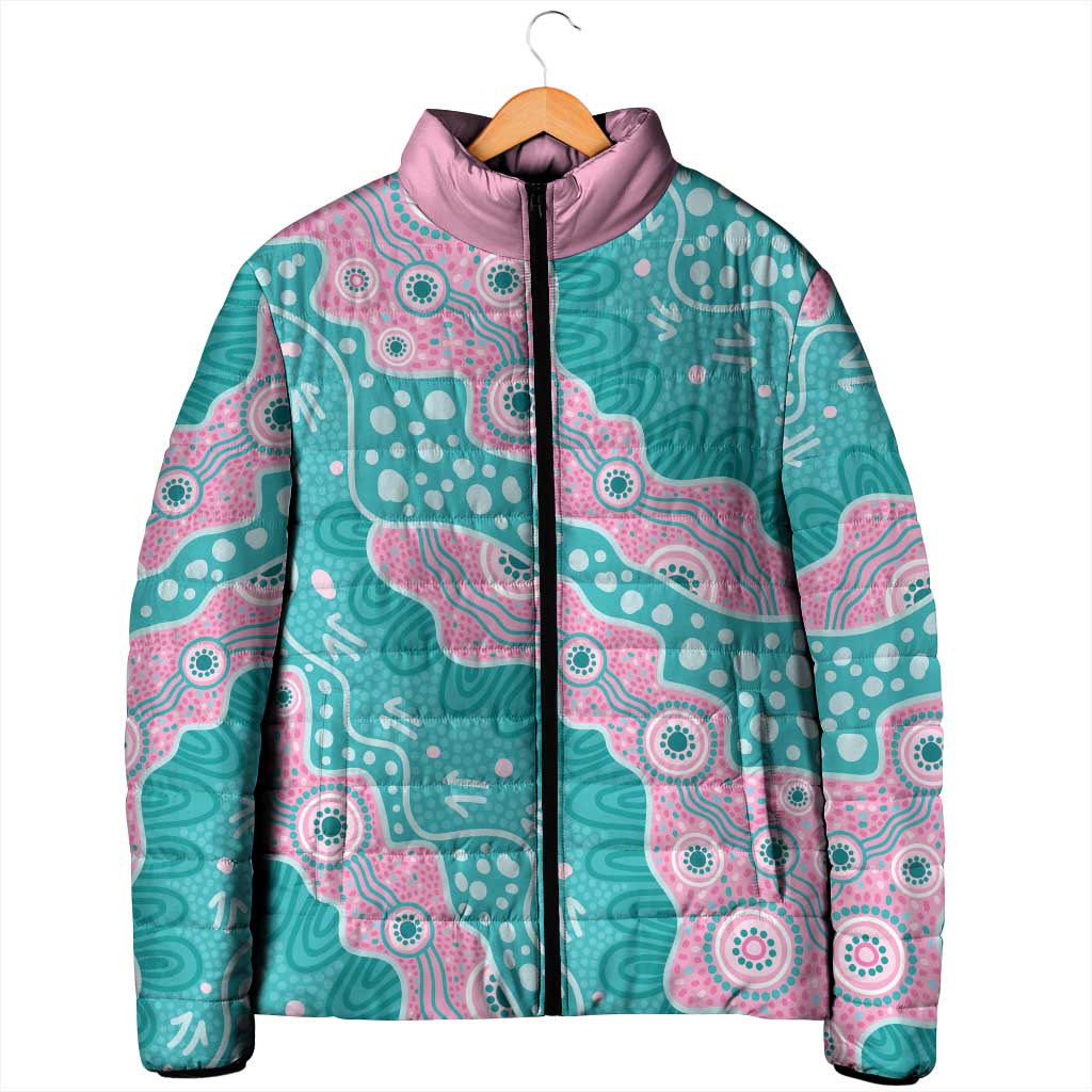 Hereditary Cancer Awareness Australia Indigenous Padded Jacket Pink and Teal - Aussie Hoodie