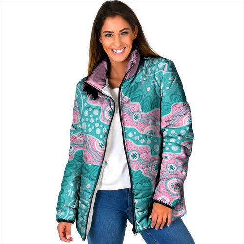 Hereditary Cancer Awareness Australia Indigenous Padded Jacket Pink and Teal - Aussie Hoodie