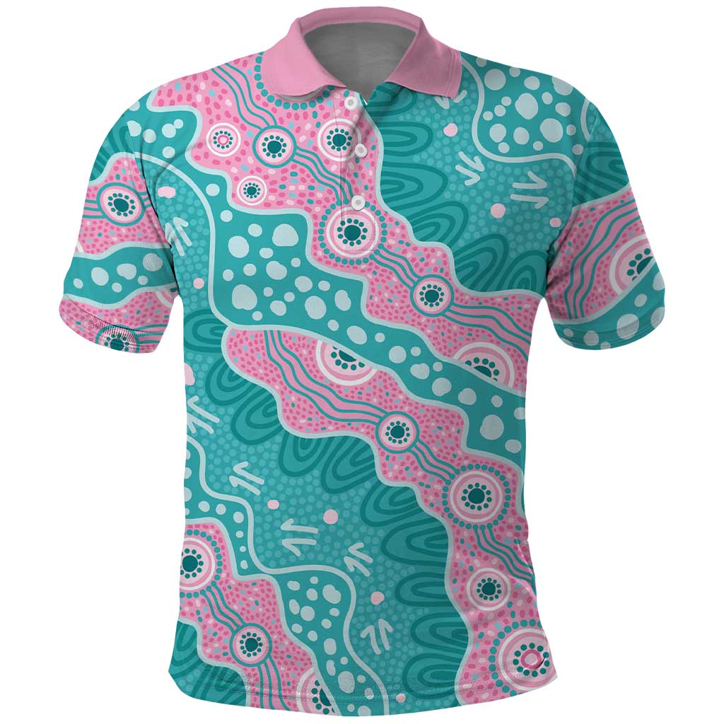Hereditary Cancer Awareness Australia Indigenous Polo Shirt Pink and Teal - Aussie Hoodie