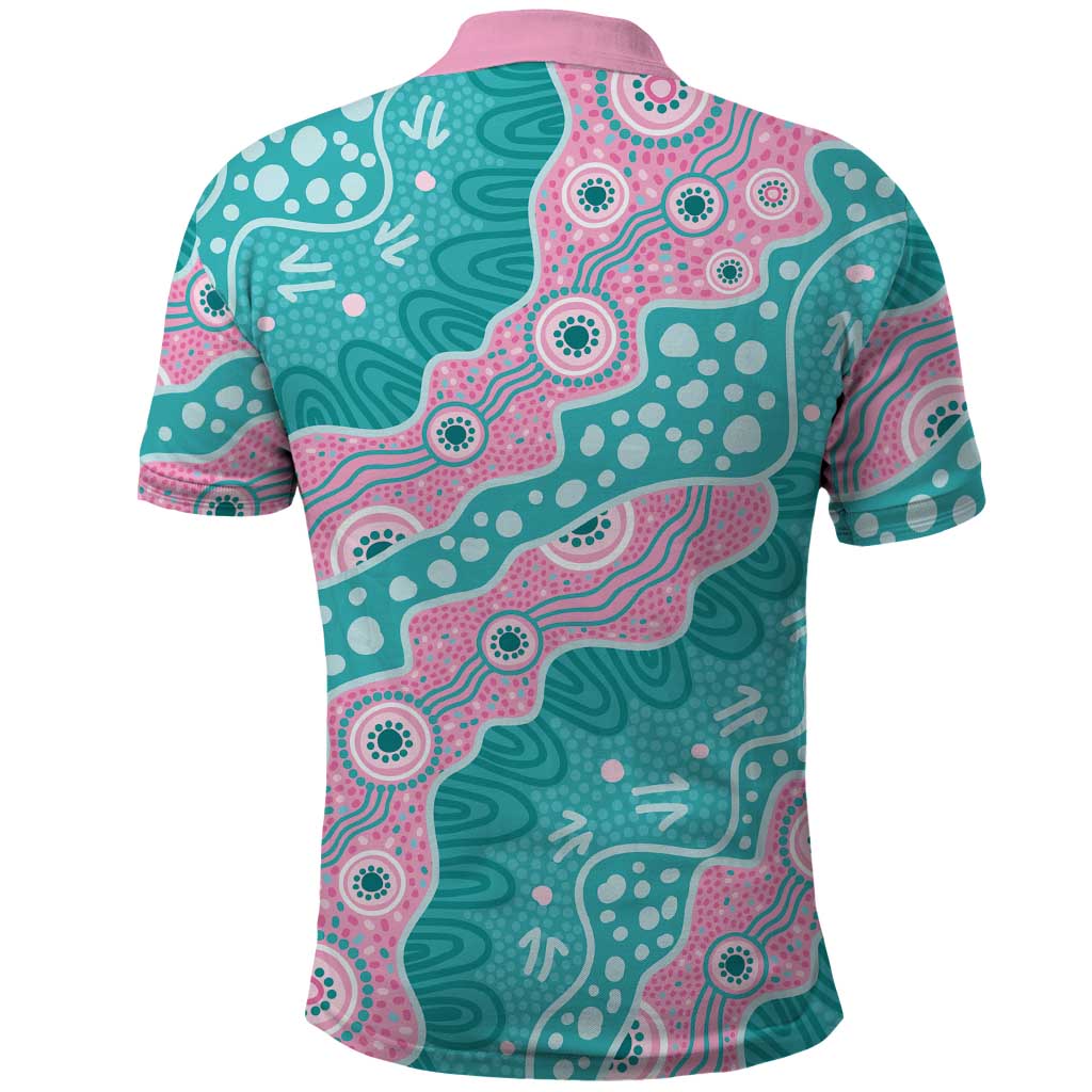 Hereditary Cancer Awareness Australia Indigenous Polo Shirt Pink and Teal - Aussie Hoodie