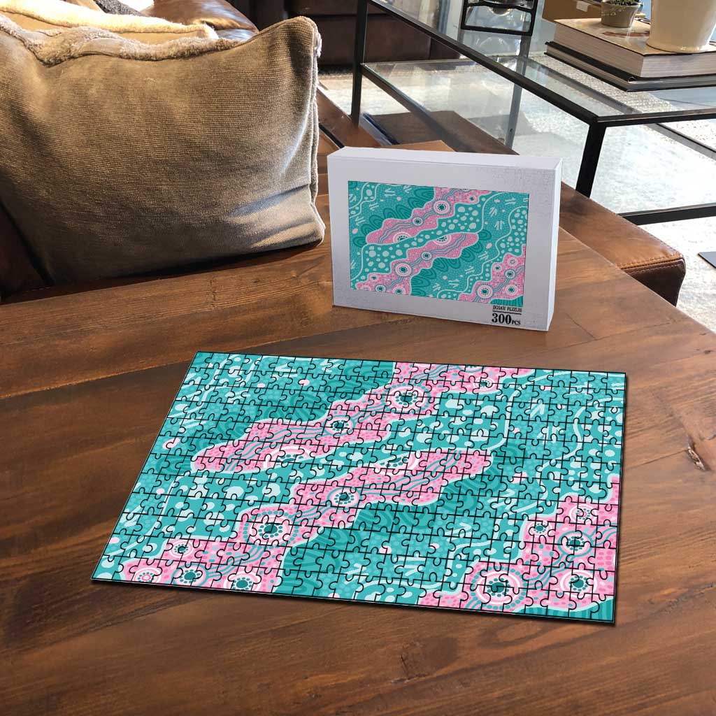 Hereditary Cancer Awareness Australia Indigenous Puzzle Pink and Teal - Aussie Hoodie