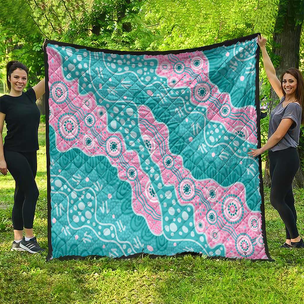 Hereditary Cancer Awareness Australia Indigenous Quilt Pink and Teal - Aussie Hoodie
