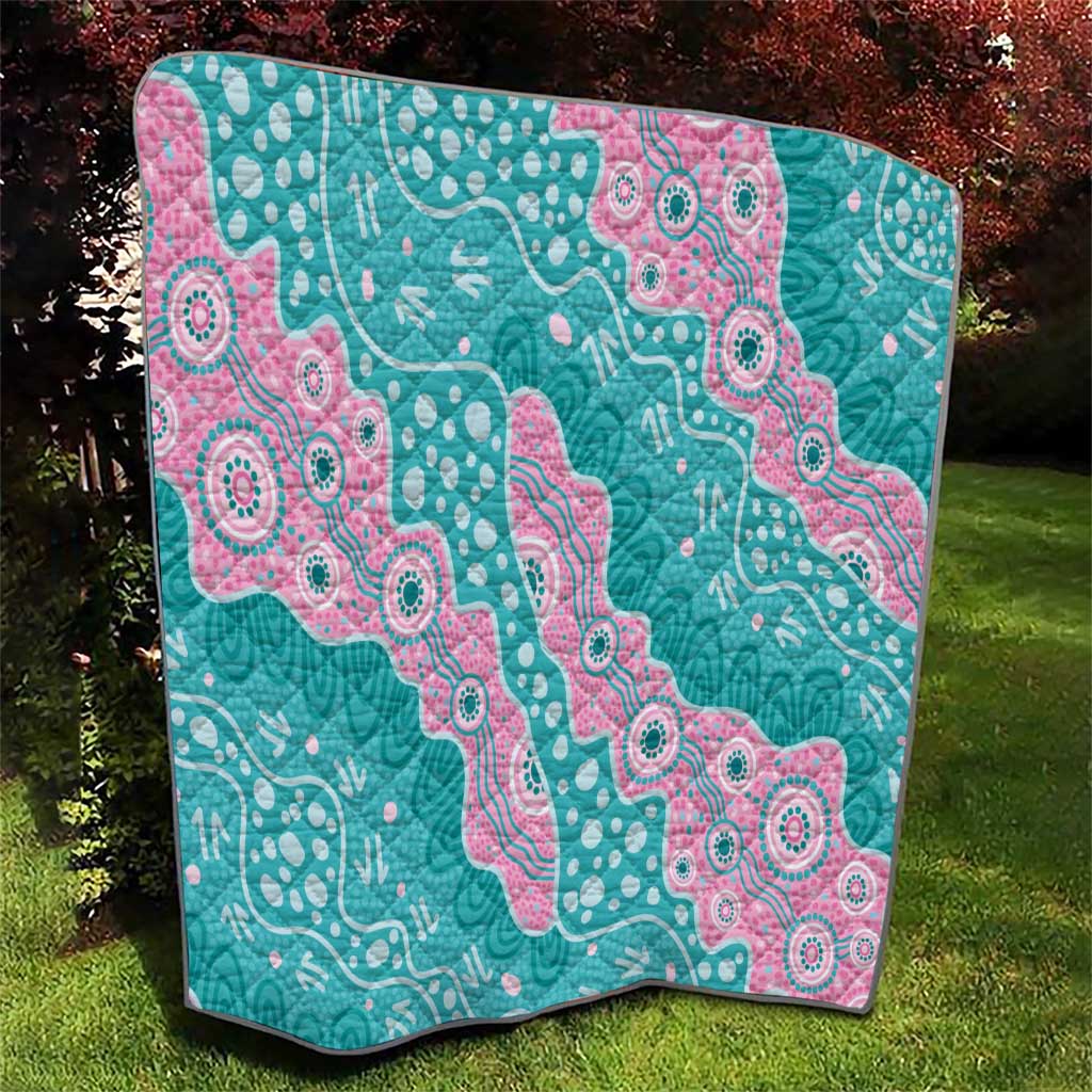 Hereditary Cancer Awareness Australia Indigenous Quilt Pink and Teal - Aussie Hoodie