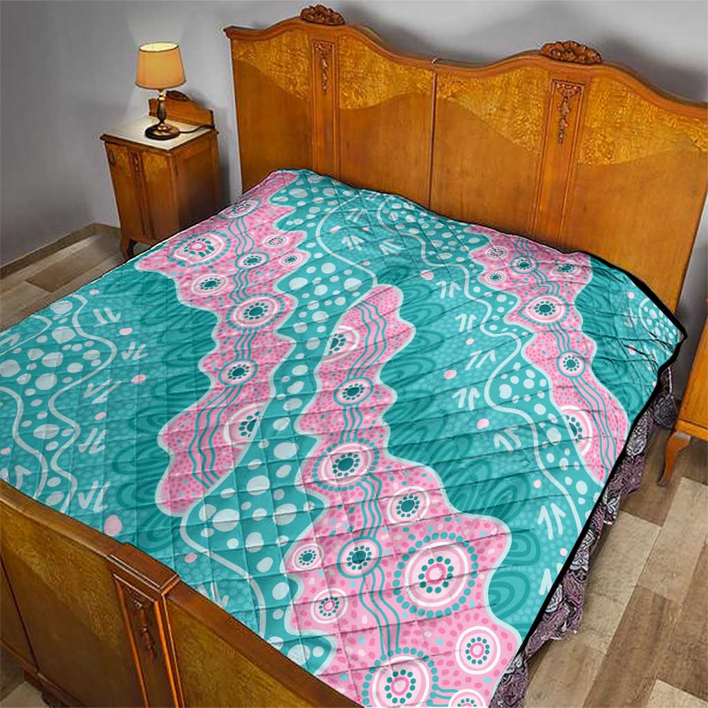 Hereditary Cancer Awareness Australia Indigenous Quilt Pink and Teal - Aussie Hoodie