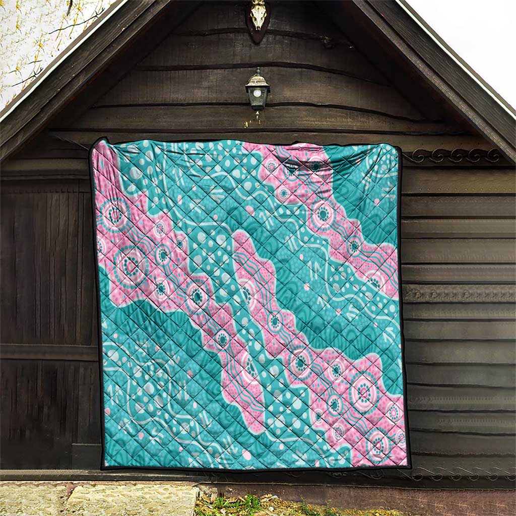 Hereditary Cancer Awareness Australia Indigenous Quilt Pink and Teal - Aussie Hoodie