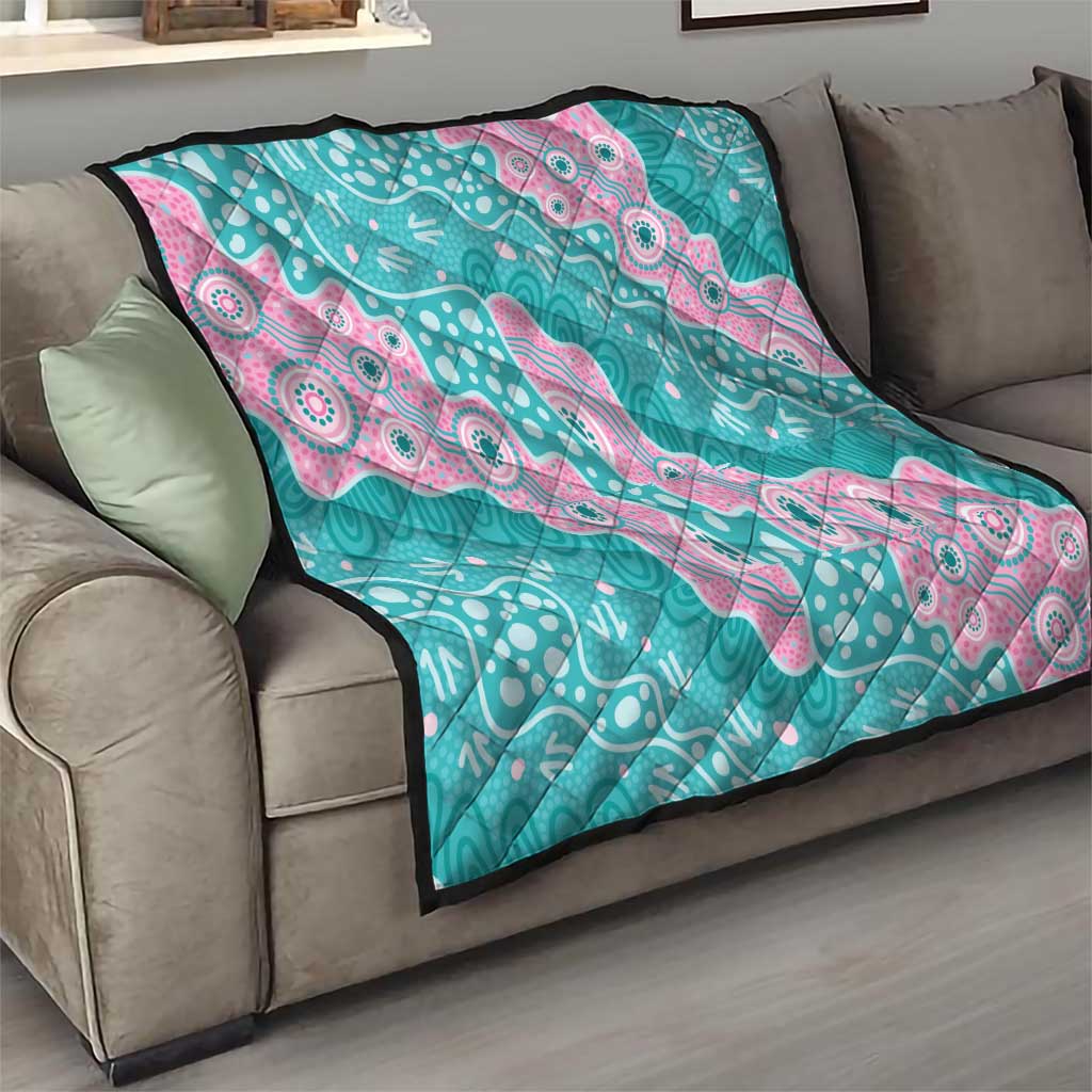 Hereditary Cancer Awareness Australia Indigenous Quilt Pink and Teal - Aussie Hoodie