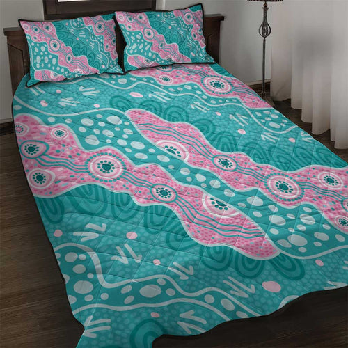 Hereditary Cancer Awareness Australia Indigenous Quilt Bed Set Pink and Teal - Aussie Hoodie