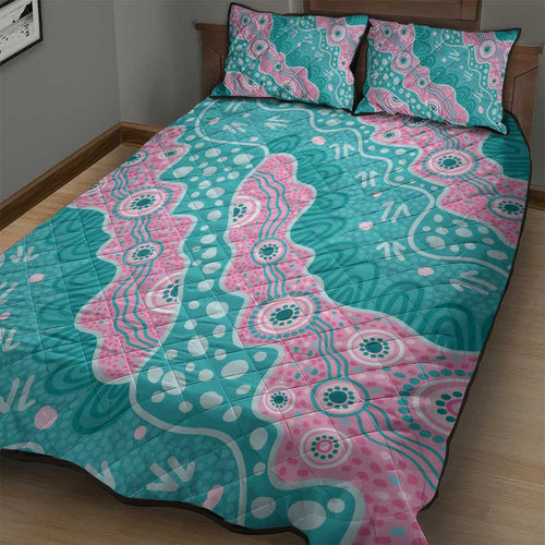 Hereditary Cancer Awareness Australia Indigenous Quilt Bed Set Pink and Teal - Aussie Hoodie