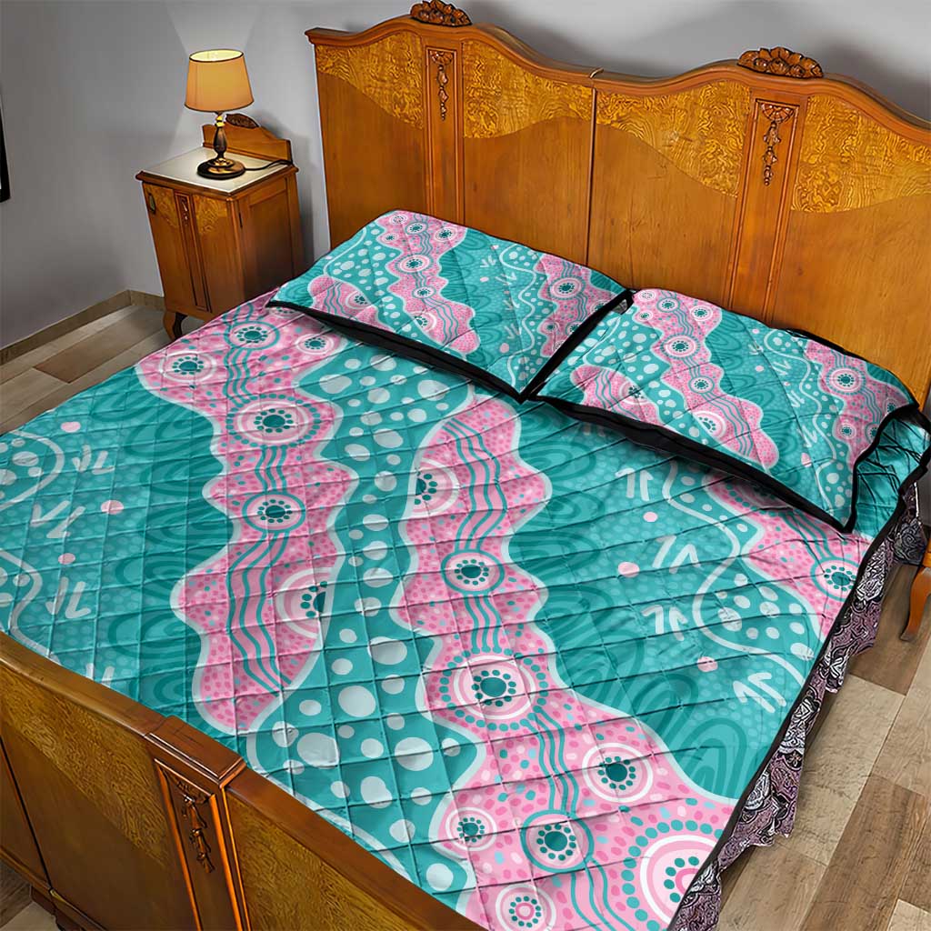 Hereditary Cancer Awareness Australia Indigenous Quilt Bed Set Pink and Teal - Aussie Hoodie
