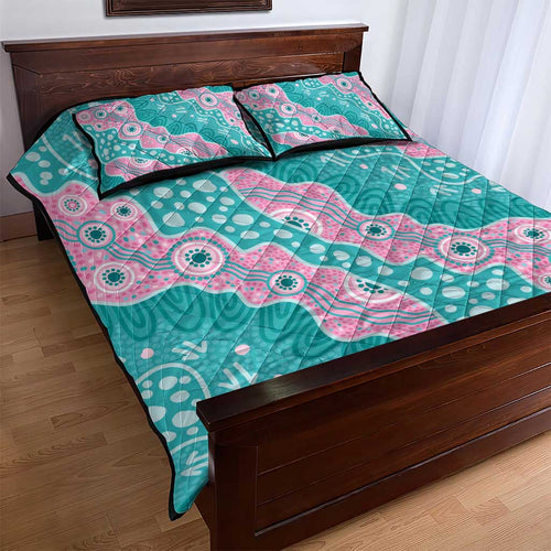 Hereditary Cancer Awareness Australia Indigenous Quilt Bed Set Pink and Teal - Aussie Hoodie