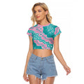 Hereditary Cancer Awareness Australia Indigenous Raglan Cropped T Shirt Pink and Teal - Aussie Hoodie