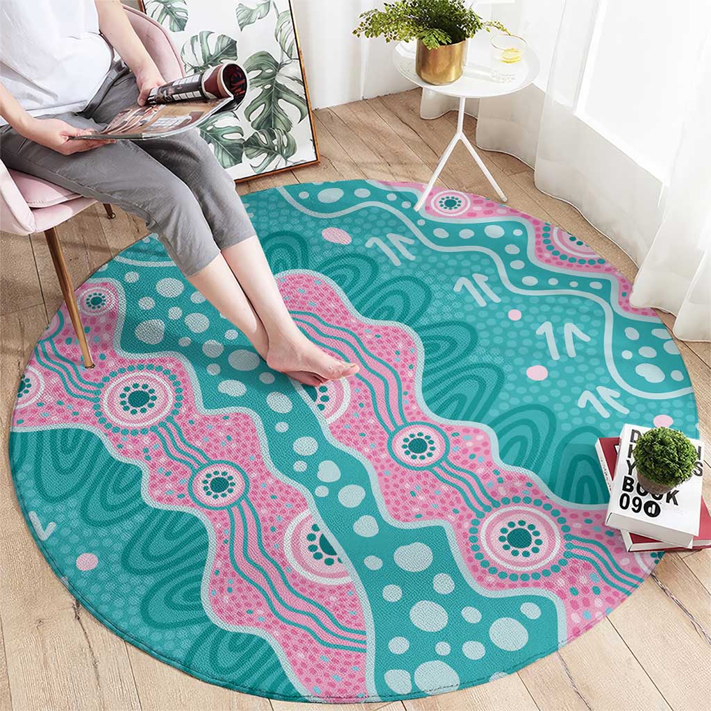 Hereditary Cancer Awareness Australia Indigenous Round Carpet Pink and Teal - Aussie Hoodie