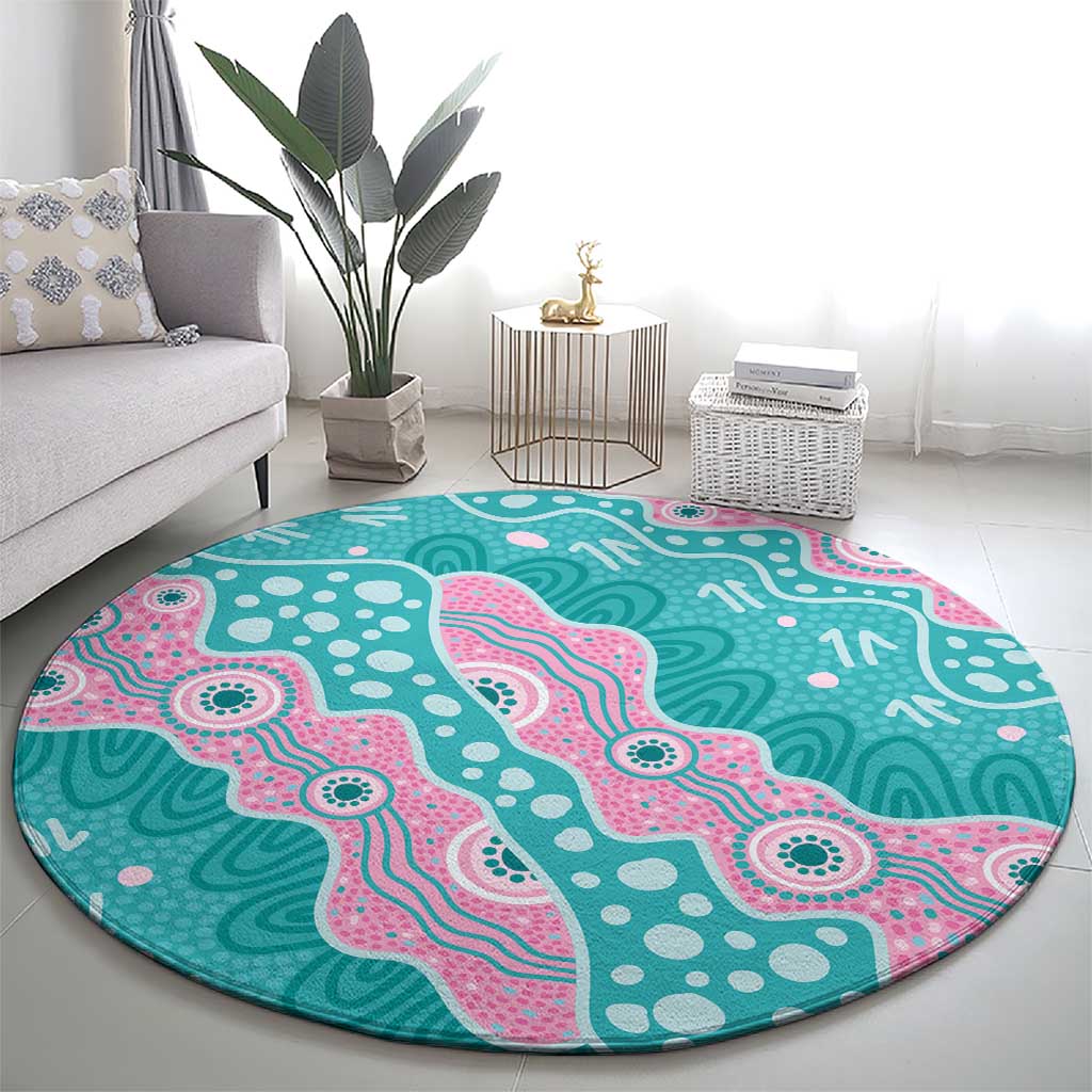 Hereditary Cancer Awareness Australia Indigenous Round Carpet Pink and Teal - Aussie Hoodie