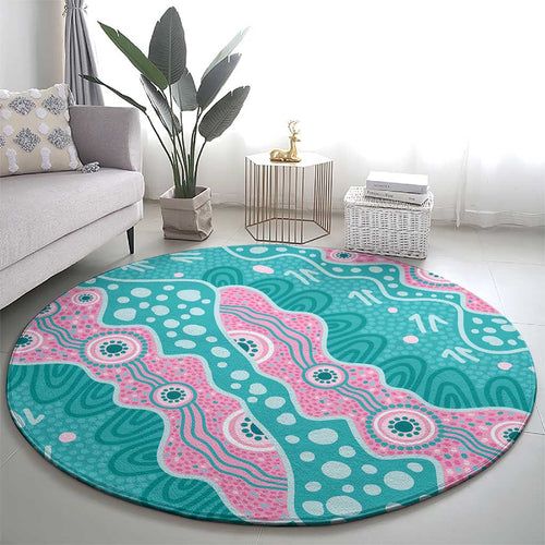 Hereditary Cancer Awareness Australia Indigenous Round Carpet Pink and Teal - Aussie Hoodie