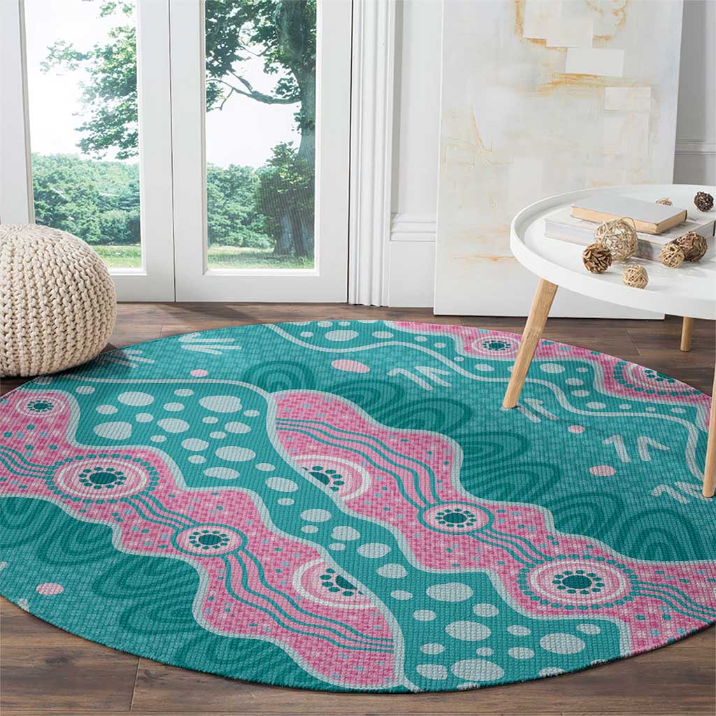 Hereditary Cancer Awareness Australia Indigenous Round Carpet Pink and Teal - Aussie Hoodie