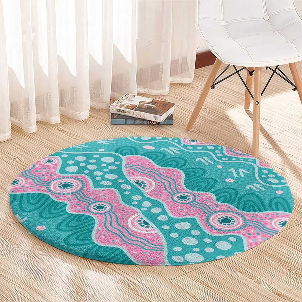 Hereditary Cancer Awareness Australia Indigenous Round Carpet Pink and Teal - Aussie Hoodie