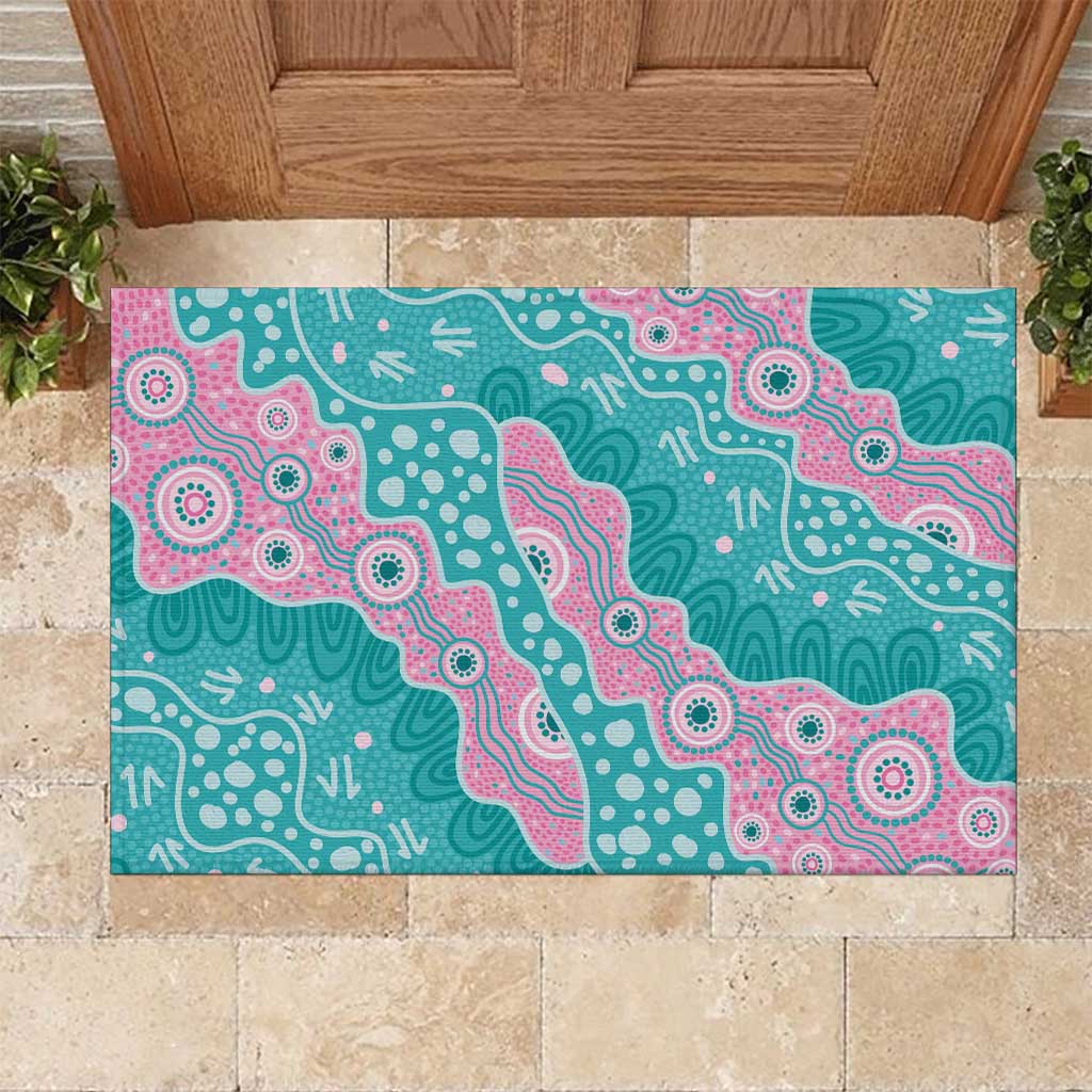 Hereditary Cancer Awareness Australia Indigenous Rubber Doormat Pink and Teal - Aussie Hoodie