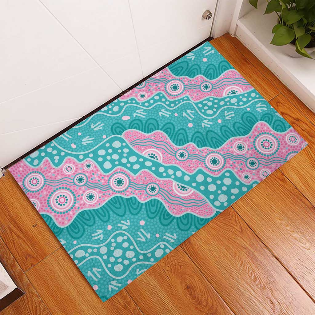 Hereditary Cancer Awareness Australia Indigenous Rubber Doormat Pink and Teal - Aussie Hoodie