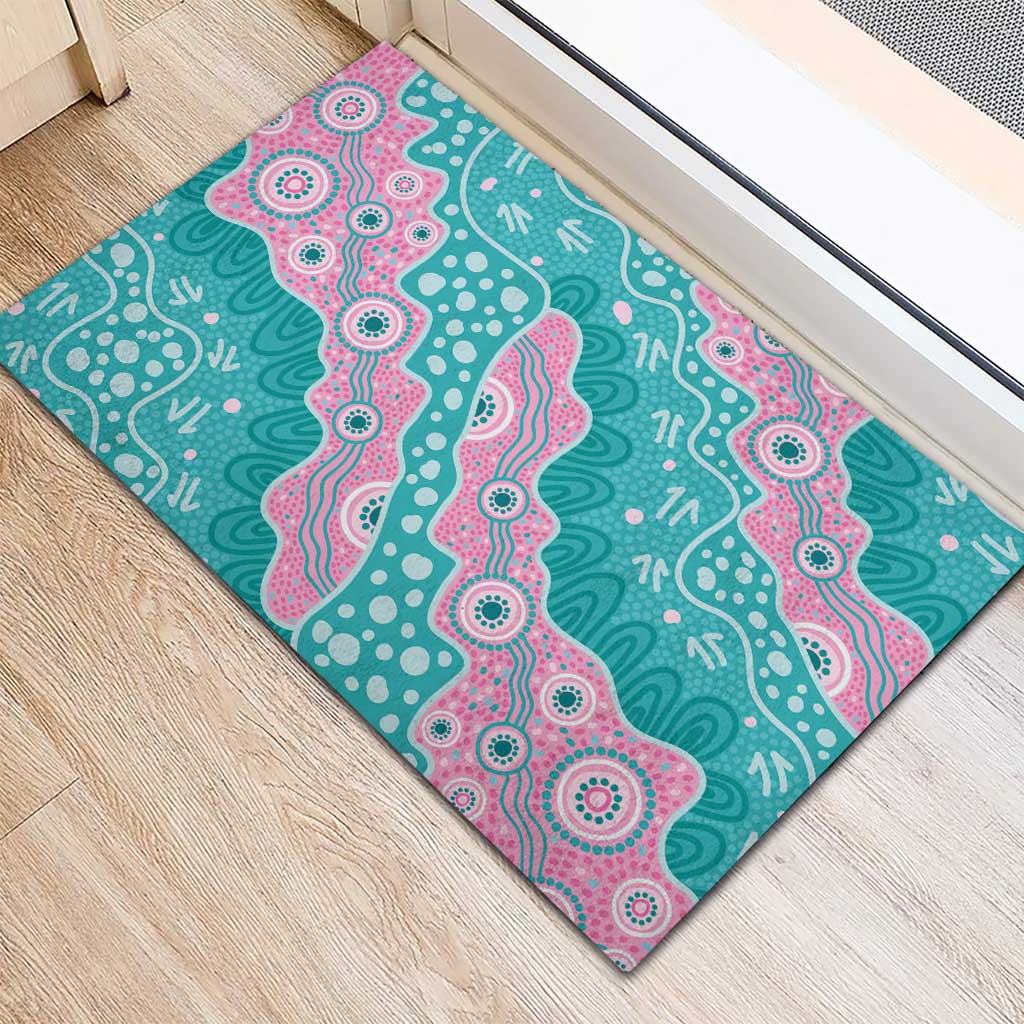 Hereditary Cancer Awareness Australia Indigenous Rubber Doormat Pink and Teal - Aussie Hoodie