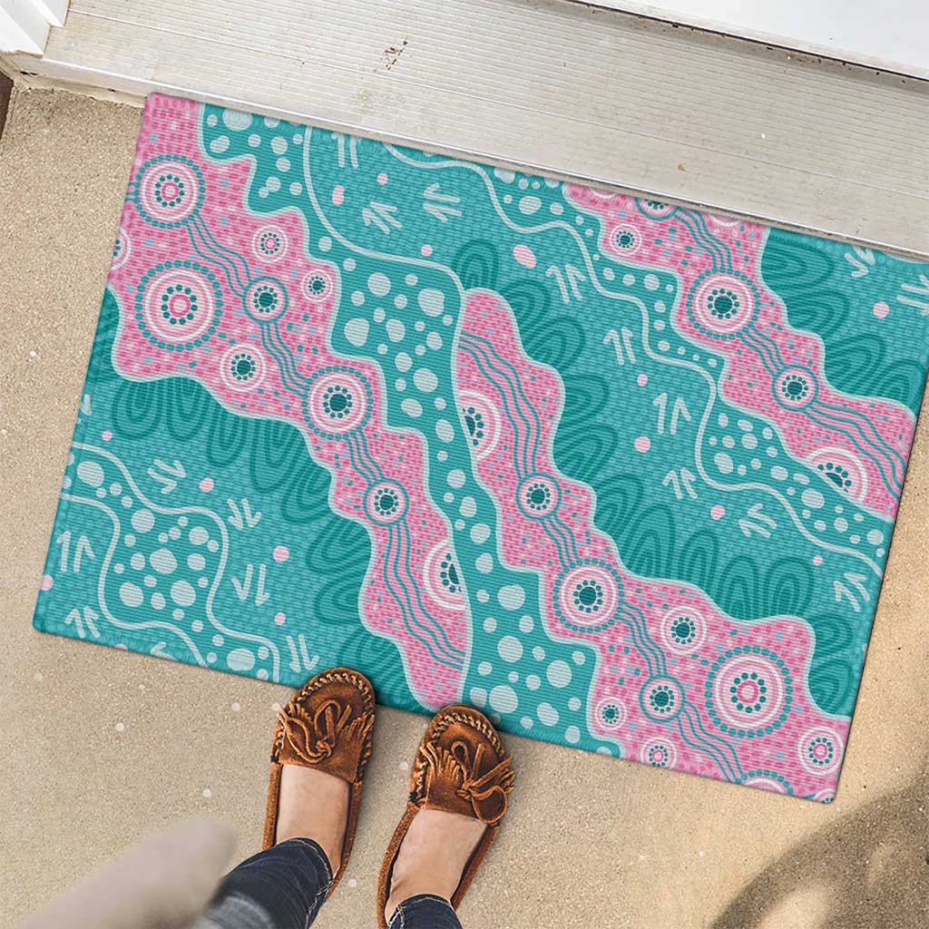 Hereditary Cancer Awareness Australia Indigenous Rubber Doormat Pink and Teal - Aussie Hoodie